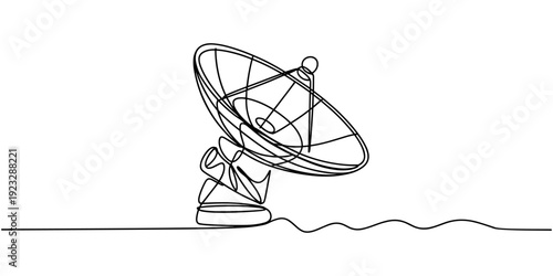 satellite dish continuous one line drawing, News and media satellite dish icon in thin line style, Satellite dish. Line icon with shadow on white background, Satellite dish on roof, minimal concept.