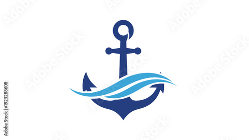 Blue Anchor Nautical Symbol Illustration.