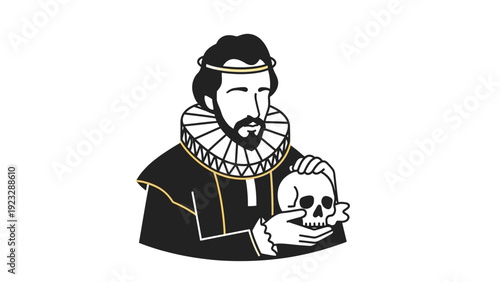 Man Holding Skull in Renaissance Attire.