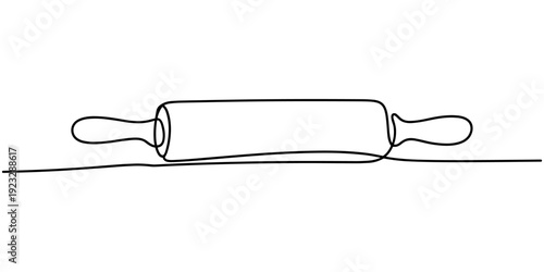 continuous line drawing of rolling pin symbol. abstract line art illustration, Rolling pin kitchen utensils one line continuous drawing illustration, Kitchen tools continuous one line illustration.