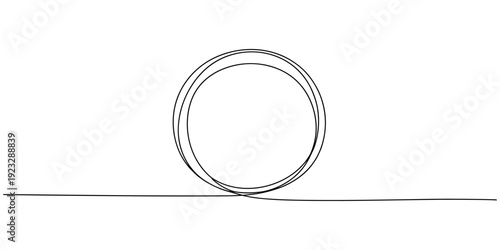 Circle round shape continuous one line drawing on white background minimalist geometric outline vector illustration