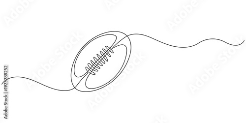 One continuous line drawing American football ball. sport ball concept, Continuous one line drawing of Rugby ball. Modern continuous line draw design graphic vector illustration.