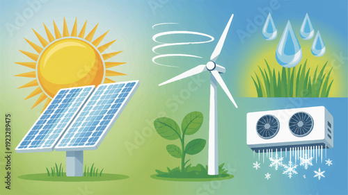 Renewable energy sources infographic illustration