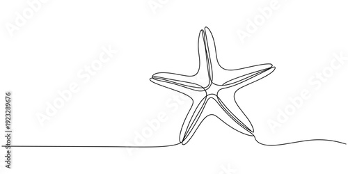 One continuous line drawing of cute starfish for marine logo identity. Sea star creature mascot concept for beachy icon. one line Icon drawing