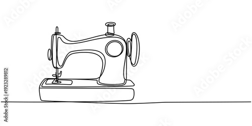 Continuous Line Drawing of Sewing Machine Icon. Hand Drawn Symbol Vector Illustration, vintage sewing machine continuous line vector illustration, One continuous line drawing of Antiques illustration.