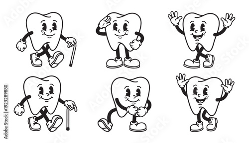 tooth mascot in various poses