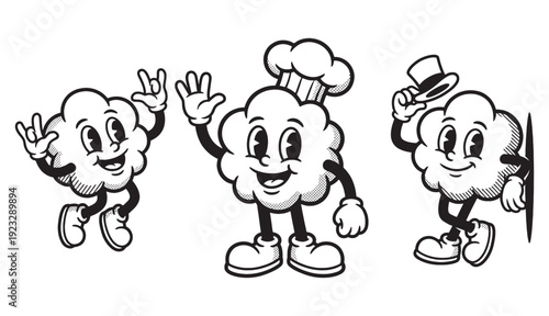 cloud cartoon mascots featuring a chef character