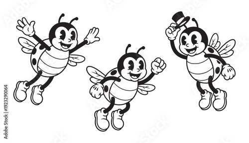 ladybug cartoon characters in flying poses