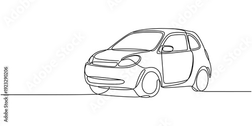 Continuous one line drawing of car vector icon. Modern city car continuous one line drawing. Minimalist black linear sketch vector illustration. Abstract small car in continuous line art drawing style