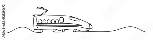 Sleek highspeed train continuous line drawing representing modern transportation and swift journeys suitable for travel company advertisements or technology presentations