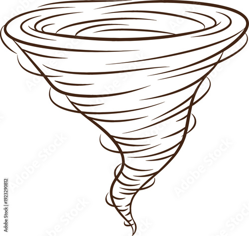 Hand Drawn Tornado Spiral Illustration with Swirling Wind Funnel Storm Cyclone Disaster Line Art Vector Isolated on White Background