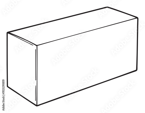 Bold black outline drawing of a basic rectangular box or brick shape representing a fundamental geometric solid useful for educational content architectural plans or simple graphic layouts