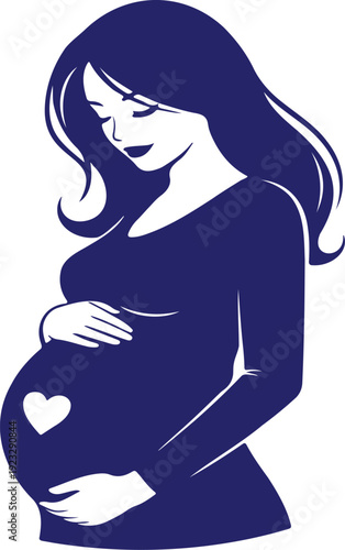 Pregnant woman gently holding her belly with a heart symbol