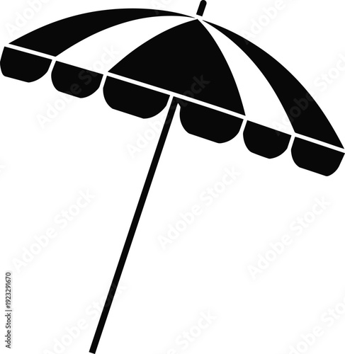 Beach umbrella black and white vector on white background.