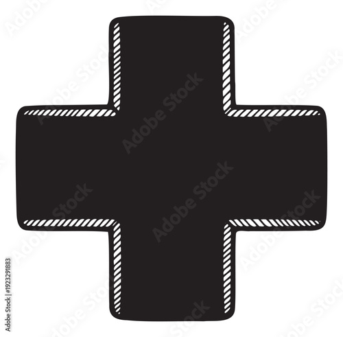 Bold graphic plus sign symbol with a unique hand drawn outline perfect for adding a striking visual accent to various digital and print media projects