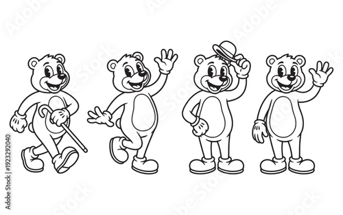grizzly bearfunny cartoon mascot character in different poses