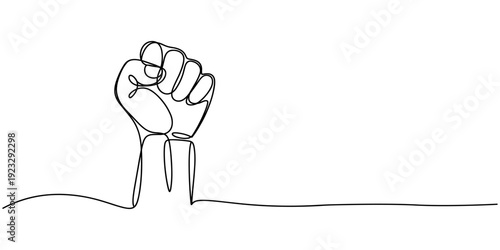 fist upwards one continuous line art. outline border frame, Continuous line hand clenched fist.one line drawing of hand clenched fist upwards, Fist upwards one continuous line art. outline border