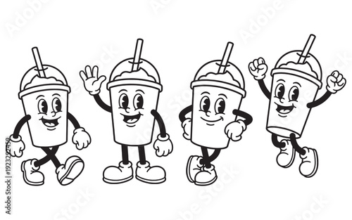 milkshake funny cartoon mascot character in different poses
