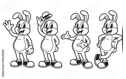rabbit mascots featuring a bunny in various friendly poses funny cartoon mascot character in different poses