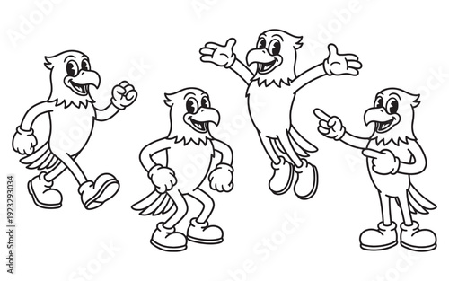 eagle funny cartoon mascot character in different poses