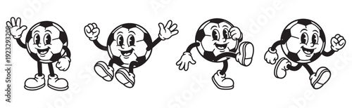 soccer ball funny cartoon mascot character in different poses