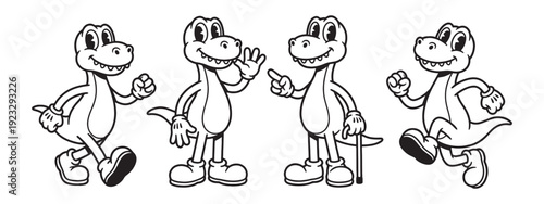 dinosaur funny cartoon mascot character in different poses
