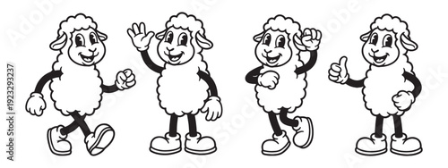 sheep funny cartoon mascot character in different poses