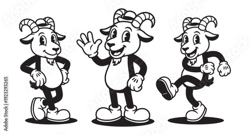 goat funny cartoon mascot character in different poses