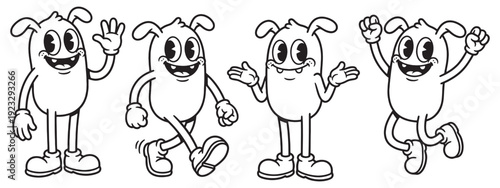monster bean funny cartoon mascot character in different poses