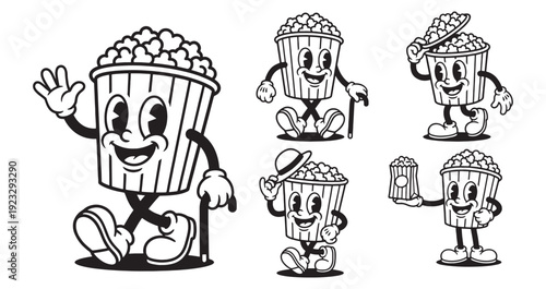 cartoon popcorn box funny cartoon mascot character in different poses