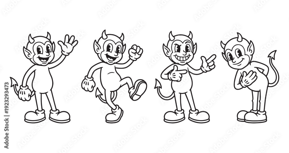 Naklejka premium devil funny cartoon mascot character in different poses