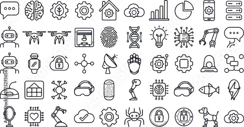 Tech Icon Extravaganza: A comprehensive collection of meticulously crafted, minimalistic icons, each one representing a facet of technology and innovation.