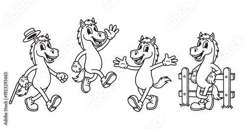 horse funny cartoon mascot character in different poses