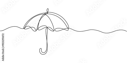 Minimalist continuous one line drawing of umbrella connected to heart symbol representing love and protection. Single line art. Editable stroke. Doodle hand drawn vector illustration