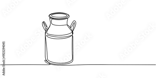 Continuous one line drawing of an vintage milk can, Continuous one line drawing of an vintage milk can, Picture of milk barrel illustration related to livestock Is a black and white picture, minimal.