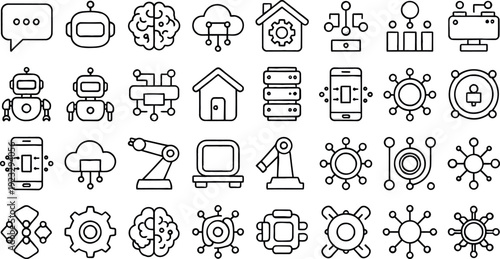 Modern Digital Icons: A comprehensive array of clean, minimalist digital icons symbolizing innovation, connectivity, and technological advancement.