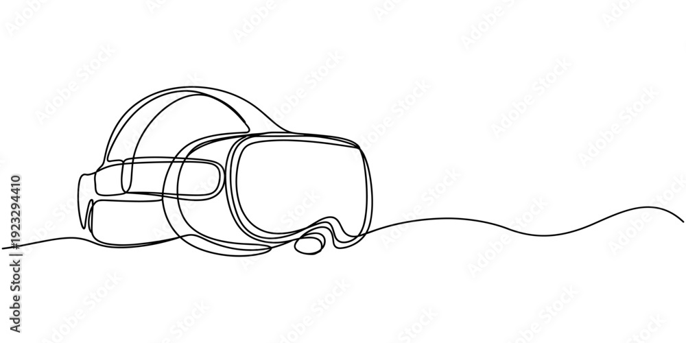 Obraz premium Continuous one line drawing Virtual reality headset, Single line art glasses of virtual reality, virtual game concept vector illustration isolated on transparent background.