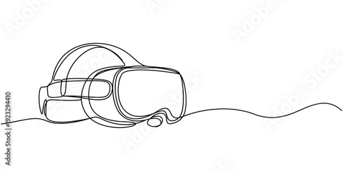Continuous one line drawing Virtual reality headset, Single line art glasses of virtual reality, virtual game concept vector illustration isolated on transparent background.