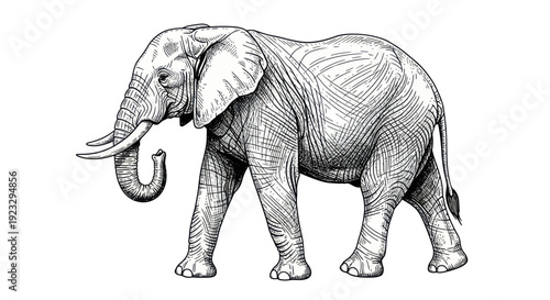 Detailed Pencil Sketch of an African Elephant on White Background