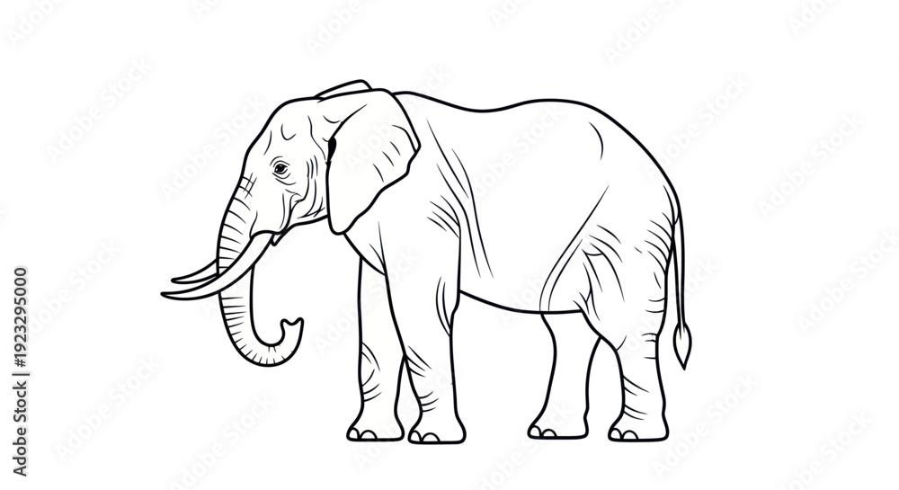 Fototapeta premium Stylized Elephant Outline Drawing, Simple Line Art of African Elephant