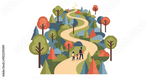 Harmonious Family Journey: Navigating Growth and Connection on a Winding Nature Path