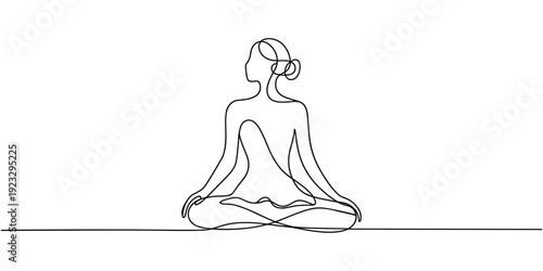 Self-drawing a simple of one continuous exercise of drawing one line, a person takes up yoga, a healthy lifestyle, health, sport, fitness.