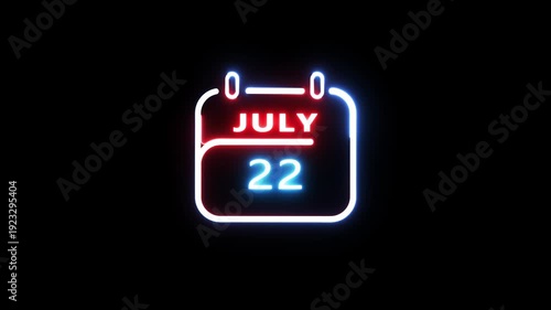 July calendar icon. 22 calendar date animation. Countdown calendar concept. 