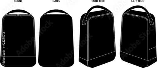 Black Handbag Front Back and Side Views Vector Template