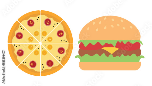 Flat Style Pizza and Burger Fast Food Vector