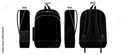 Black Backpack Front Back and...