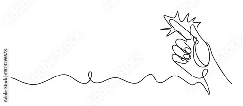Energetic one line drawing of a human hand giving a thumbs up symbol surrounded by star shapes, ideal for representing agreement, quality, and good ideas in modern communication and