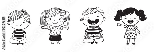 A delightful collection of diverse happy children, including boys and girls, smiling and reading, perfect for school supplies, educational content, or cheerful product packaging.