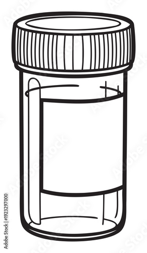 Simple outline graphic of a medical specimen container or storage jar with a ribbed cap and a blank label area, suitable for healthcare, science, or customizable product packaging