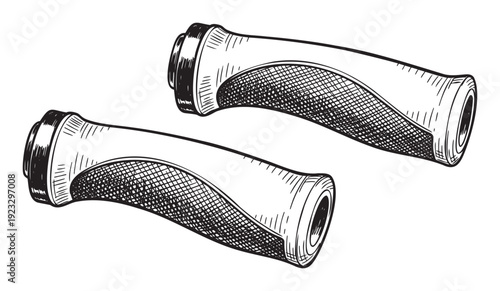 Professional vector sketch of ergonomic bicycle handlebar grips for cycling enthusiasts looking to upgrade their bike accessories, perfect for sports equipment catalogs and active lifestyle
